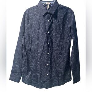 Men's Artefact 100% Cotton Navy Blue Floral Slim Collared Shirt-Large